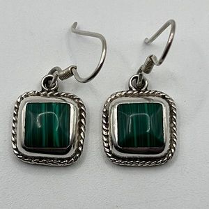 TAXCO TJ-64 MALACHITE AND STERLING SILVER DANGLE EARRINGS
